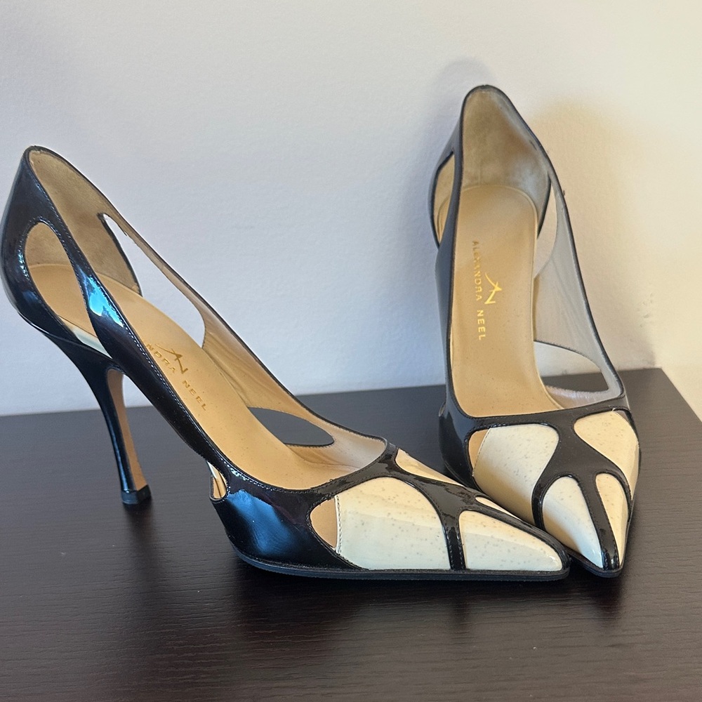 ALEXANDRA NEEL Leather Heels Black Beige Size EUR 37 US 6.5 Brand New Shoes